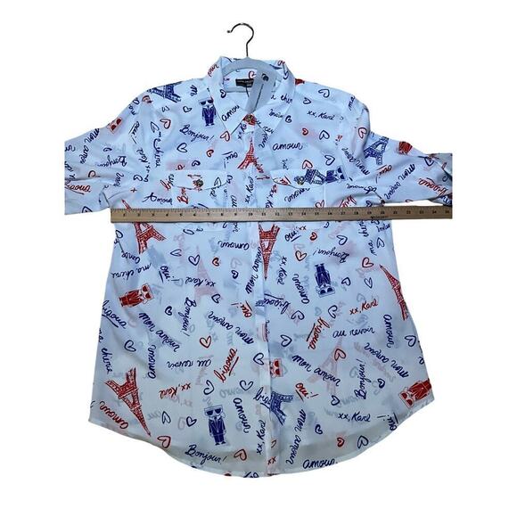 Karl Lagerfeld Paris Shirt Eiffel Tower Roll Sleeves Button Up  Size Large - Picture 4 of 6